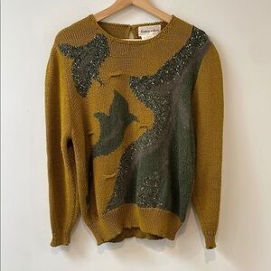 Franco Valeri vintage Gold Sparkle mustard knit sweater multicolor pattern  L